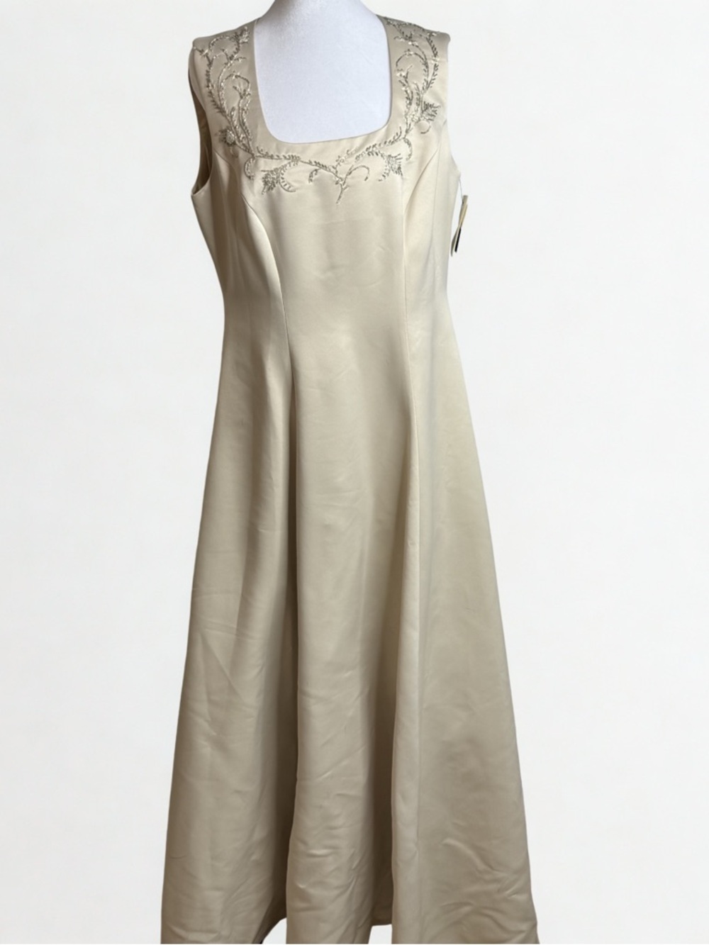 Sleeveless Embroidered Square Neck Maxi Dress in Cream